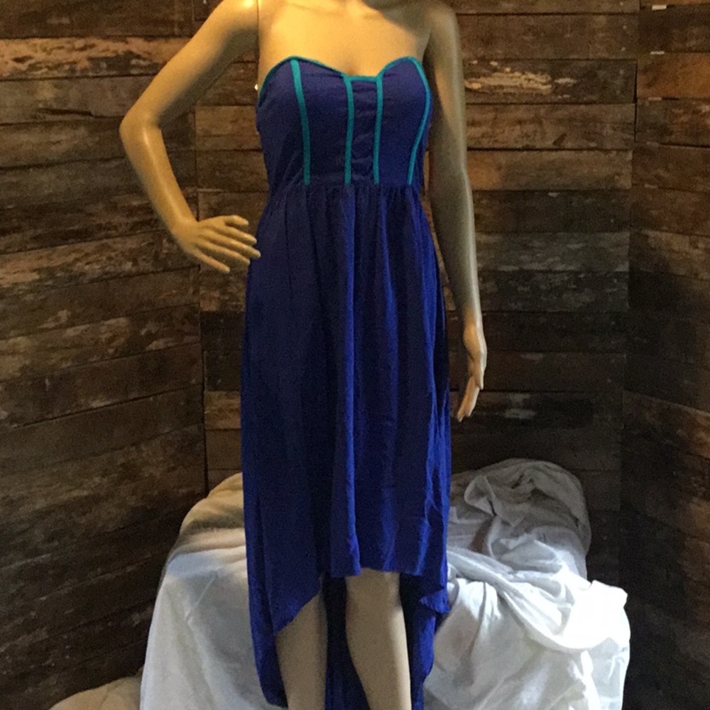 High-low Blue Strapless Dress